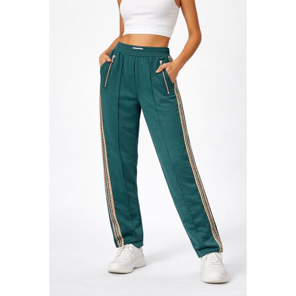 Area Pants - AREA Emerald Green Pants Crystal Side Stripe Zip Pocket Straight Leg size XS